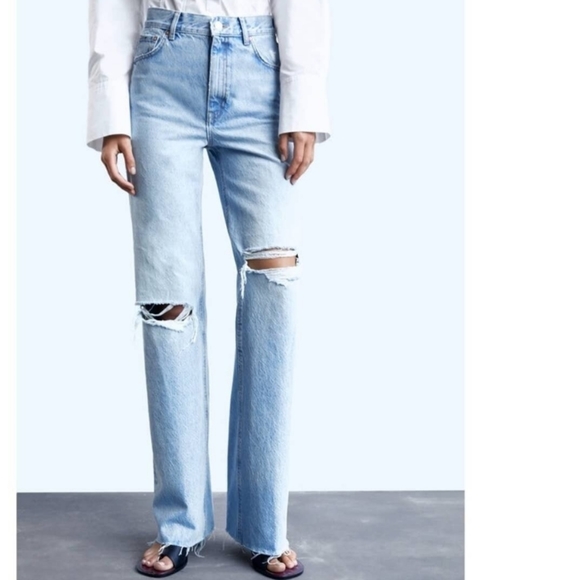 Zara 90"s high waisted wide leg distressed jeans - Picture 10 of 16